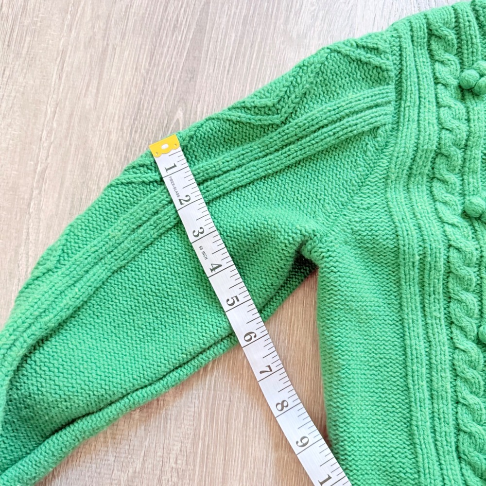 Boden Green Cable Knit Pom Pom Bobble Cardigan Sweater Cotton Wool Blend US 8 - Picture 6 of 8
